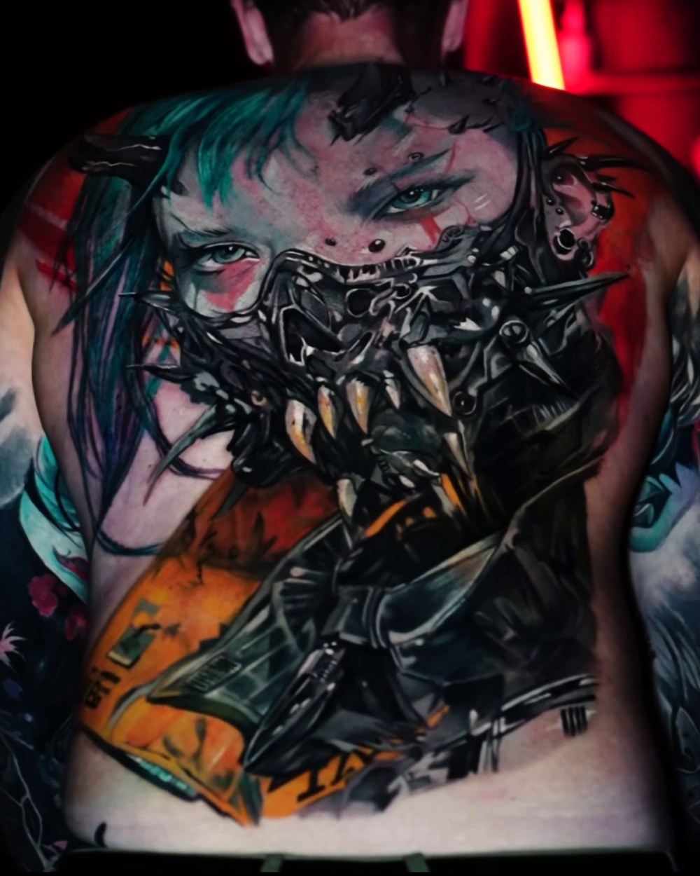Cyberpunk backpiece in black and grey with fine white highlights