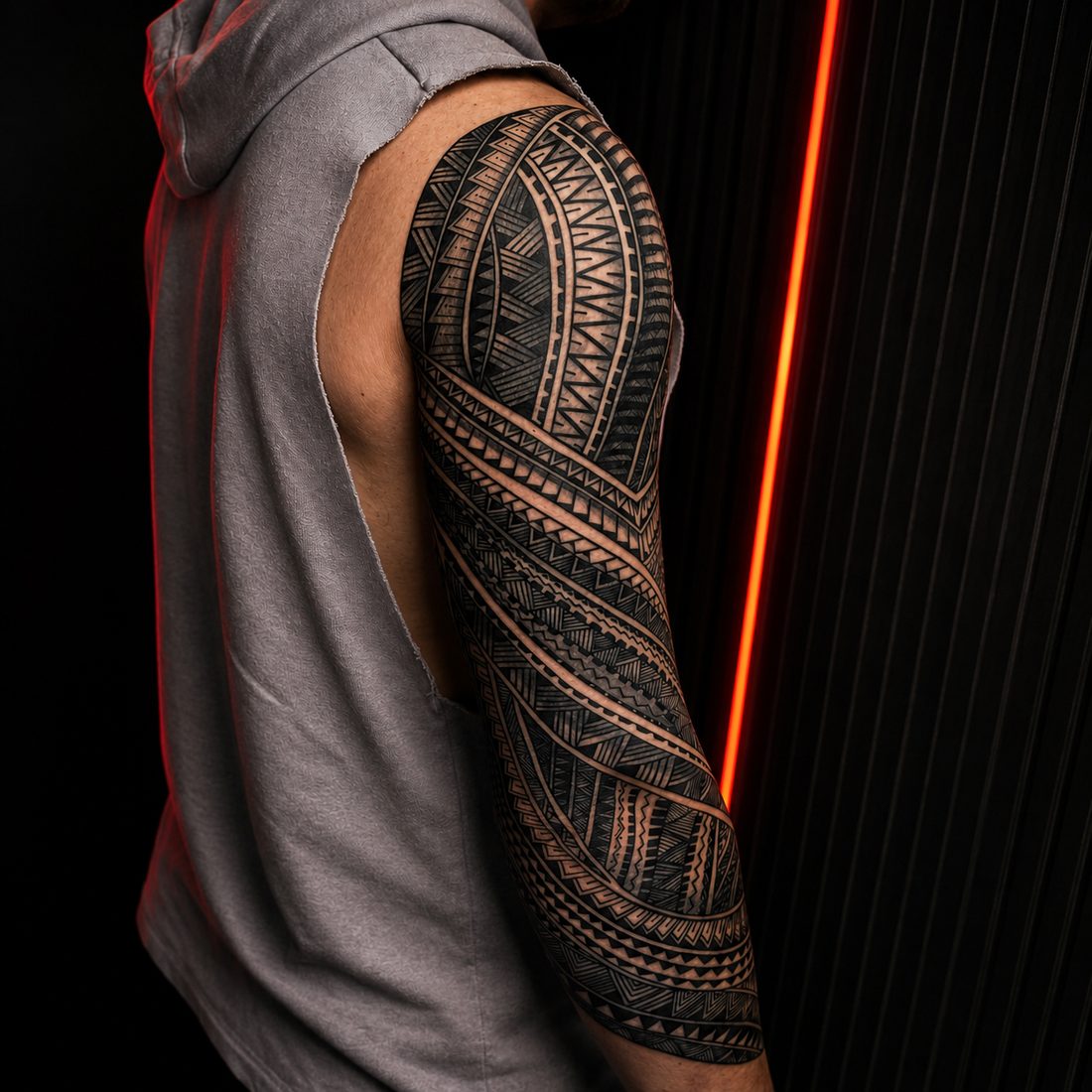 Polynesian blackwork sleeve by Erkan Zarif at THRONE Northampton