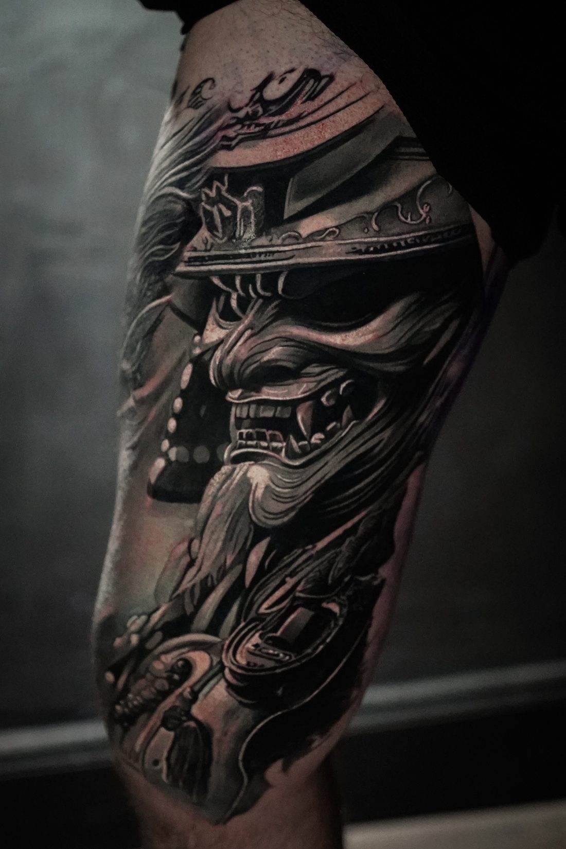 Samurai mask black and grey piece by Erkan Zarif at THRONE Northampton